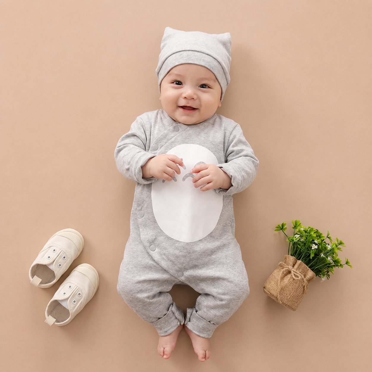 Cozy Baby Jumpsuit & Hat Set
