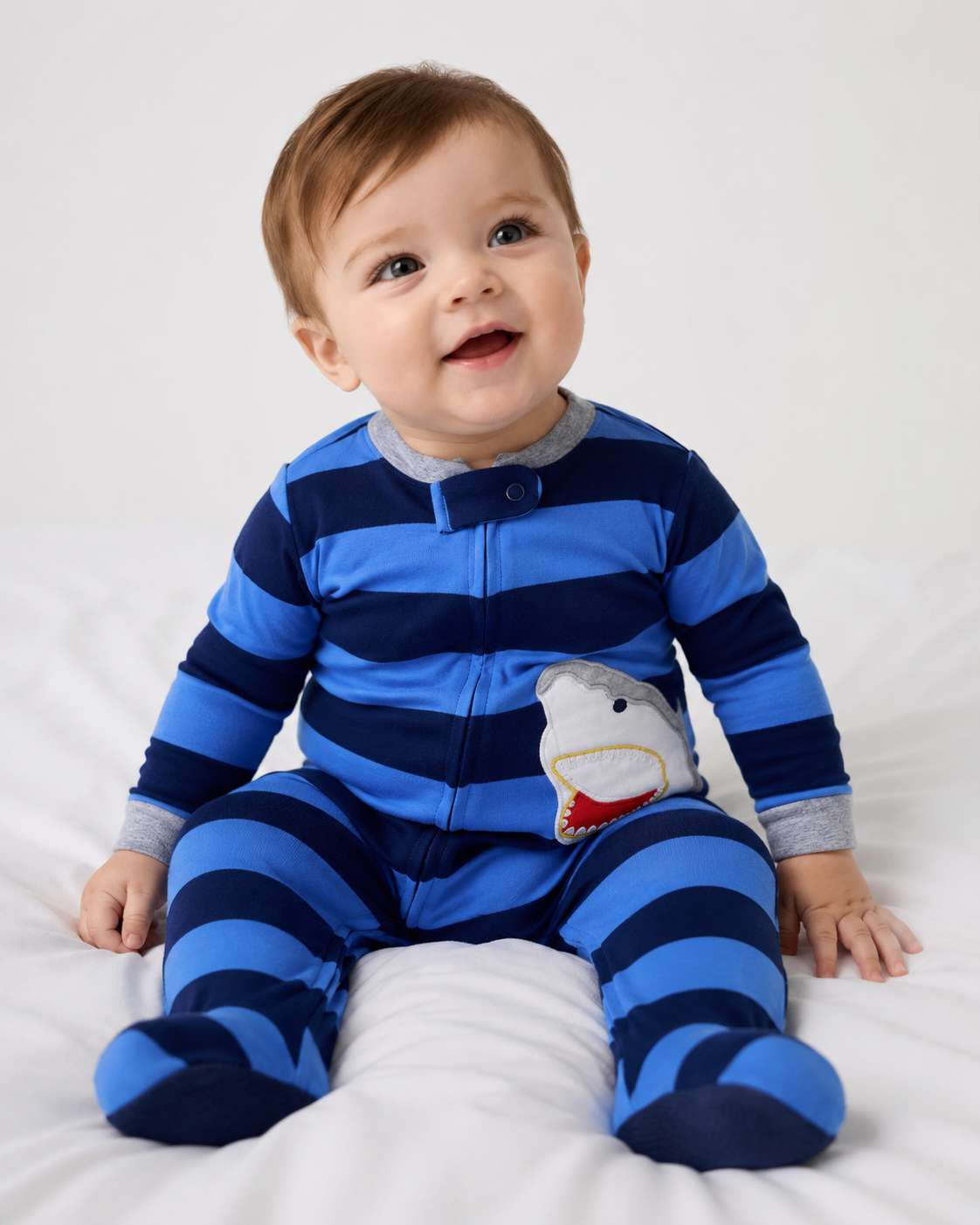 Printed Long Sleeve Baby Romper Shark