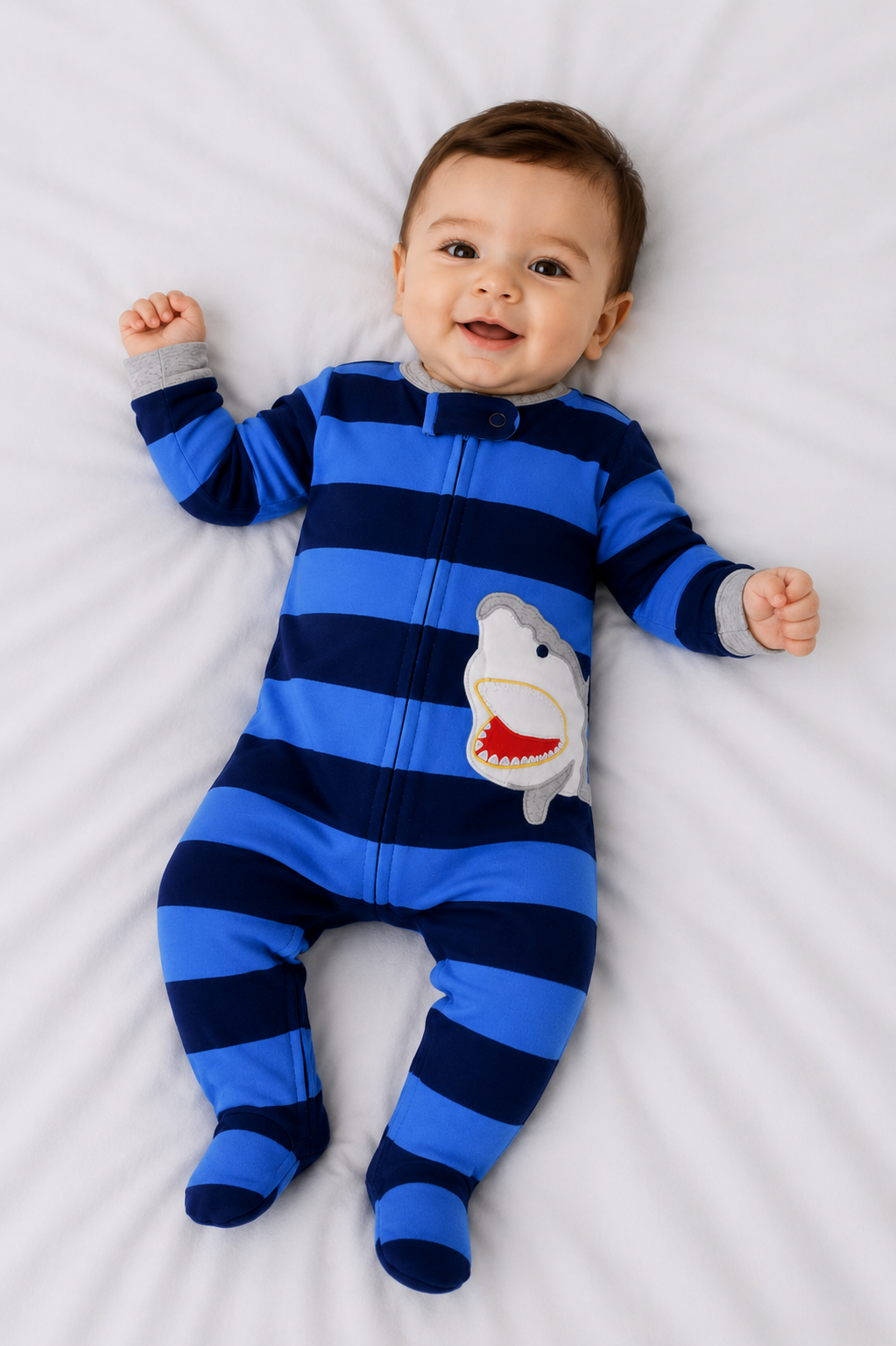 Printed Long Sleeve Baby Romper Shark