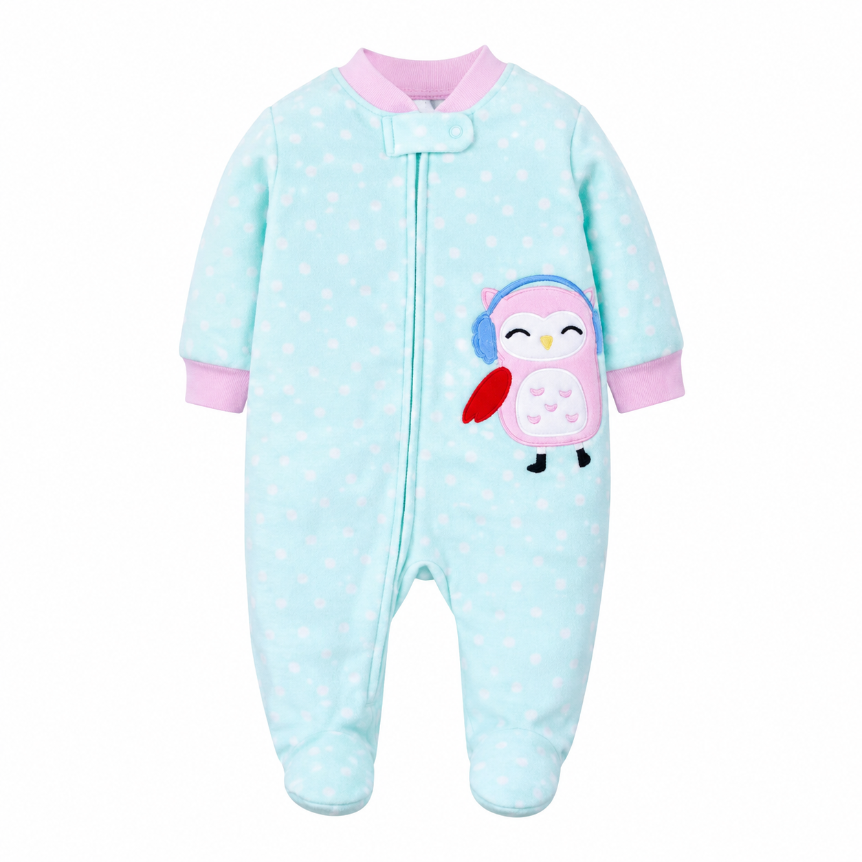 Printed Long Sleeve Baby Romper pink owl