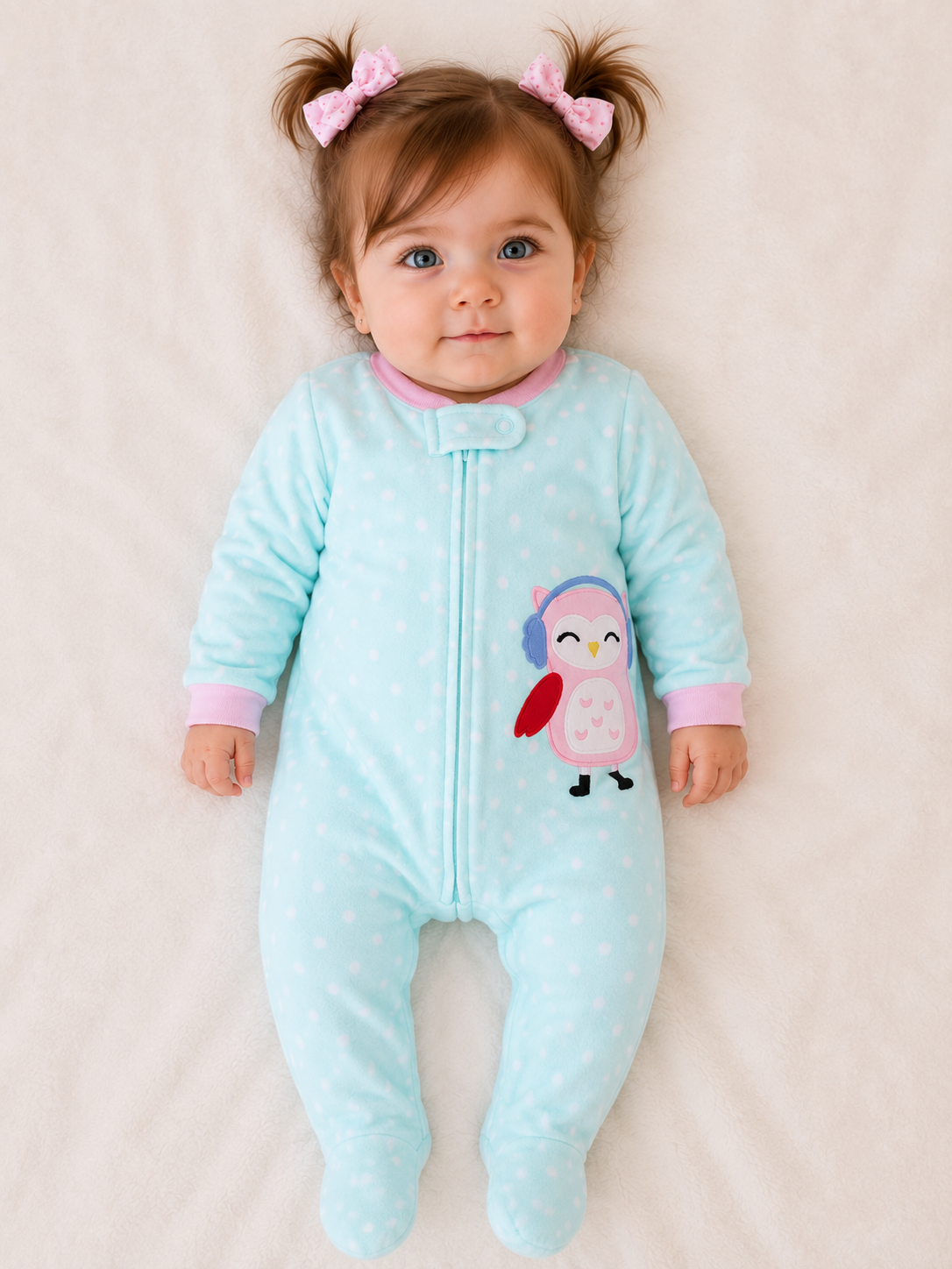 Printed Long Sleeve Baby Romper pink owl