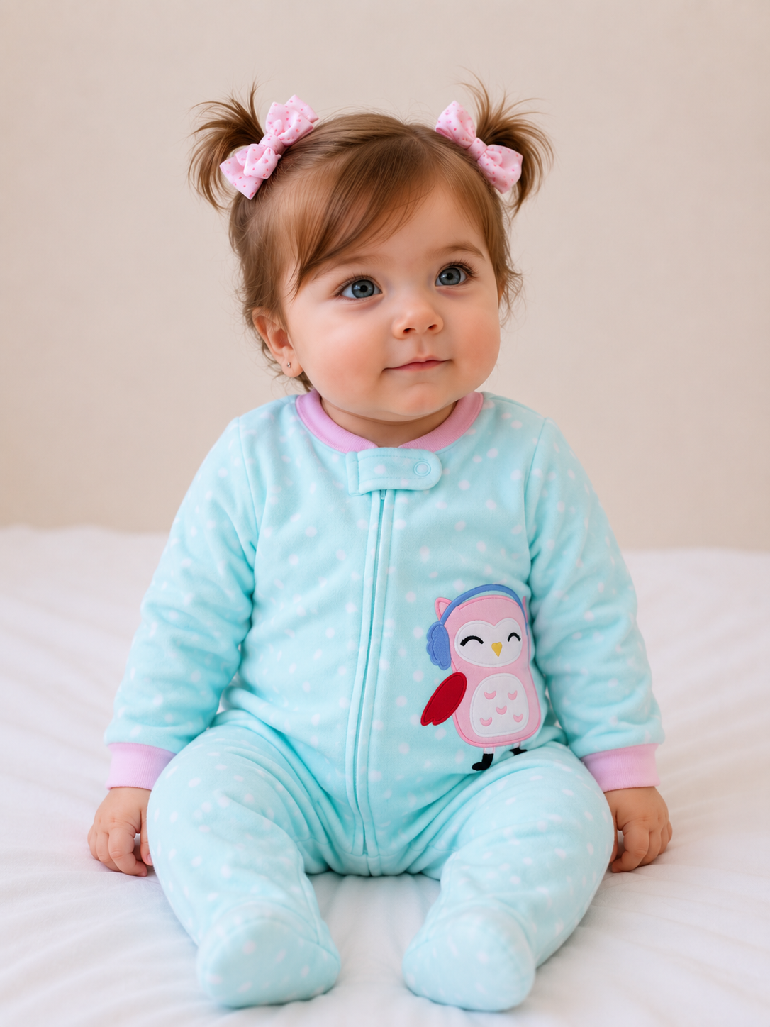 Printed Long Sleeve Baby Romper pink owl