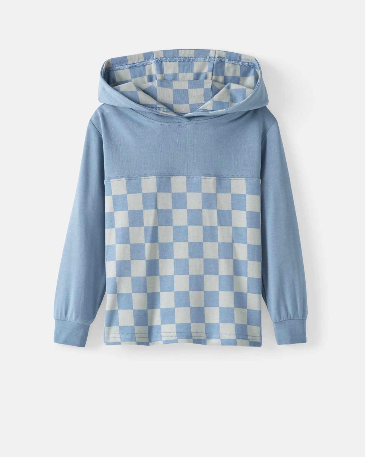 Dusk Blue Checks Relaxed Hooded Tee