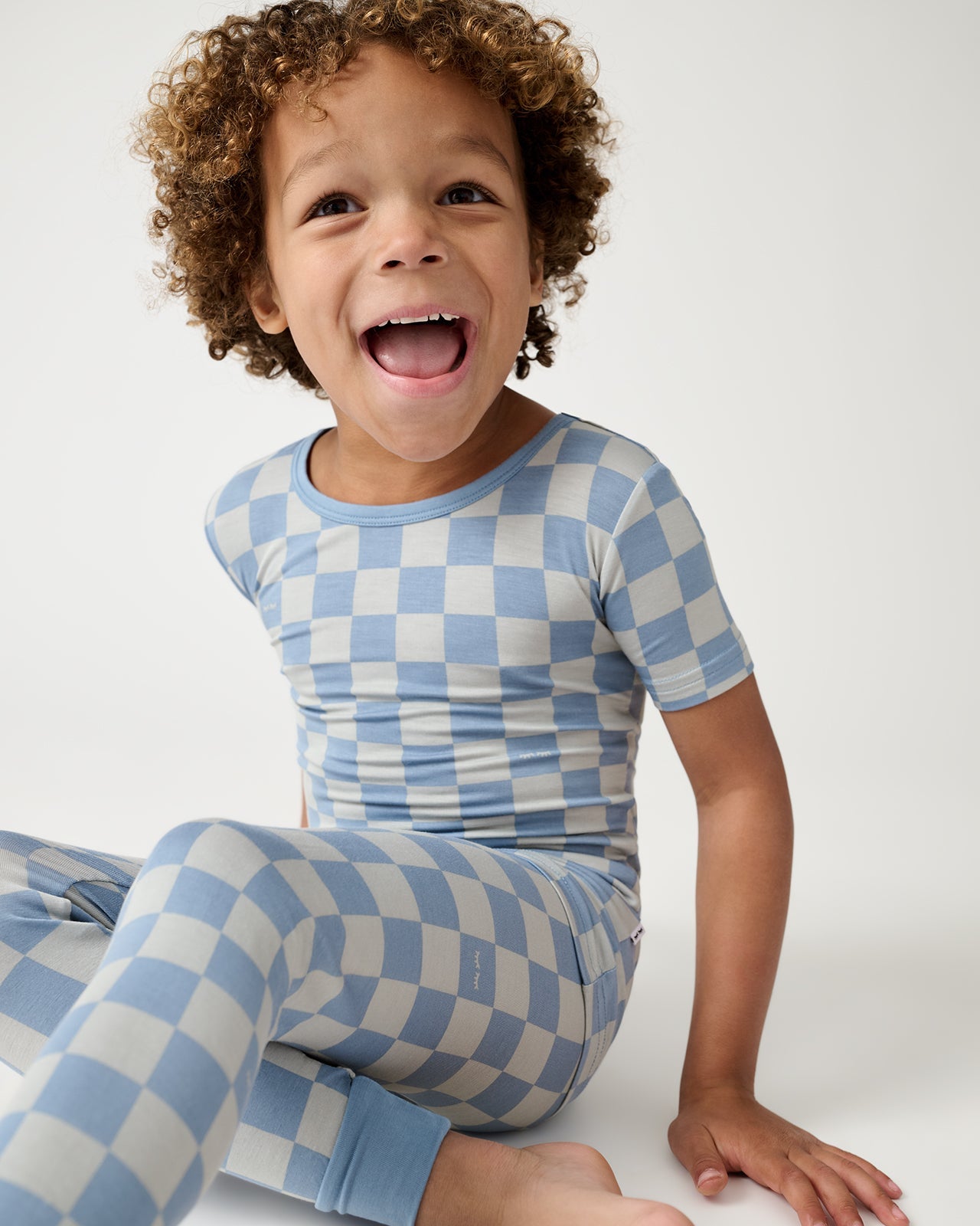 Dusk Blue Checks Two-Piece Short Sleeve Pajama Set