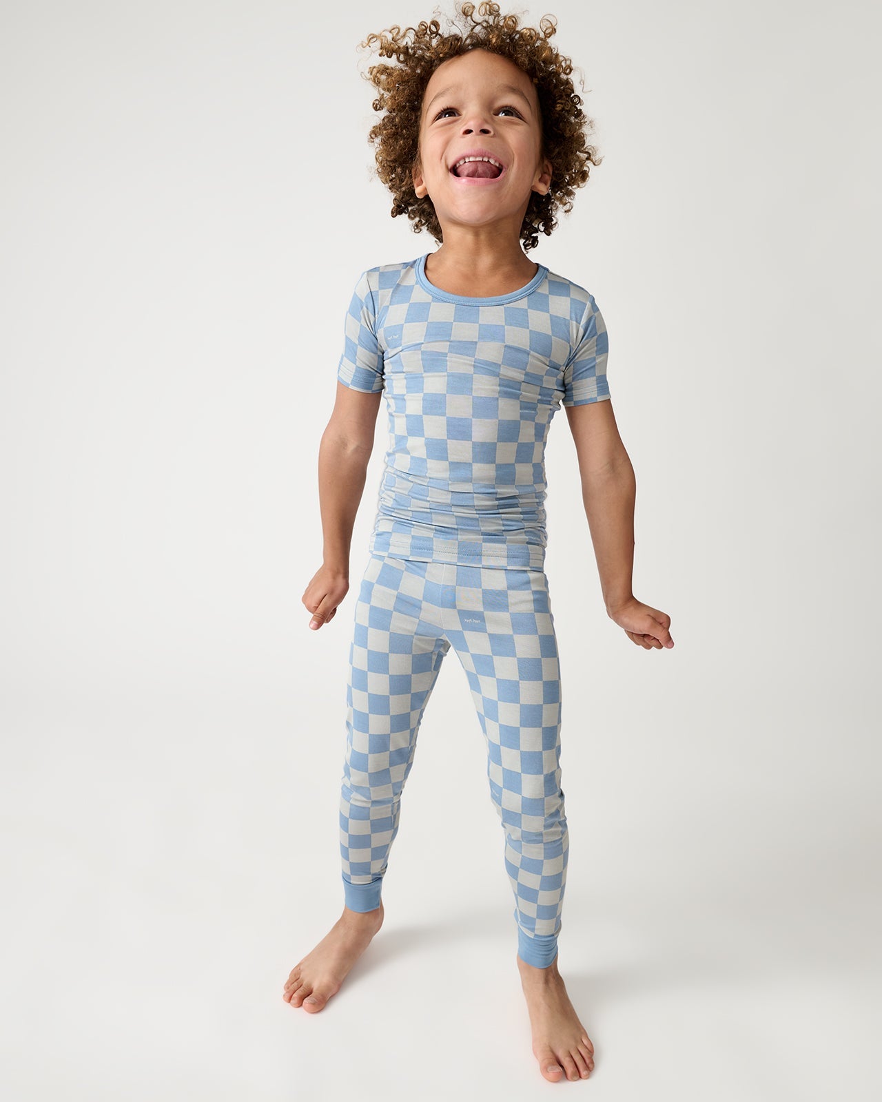 Dusk Blue Checks Two-Piece Short Sleeve Pajama Set