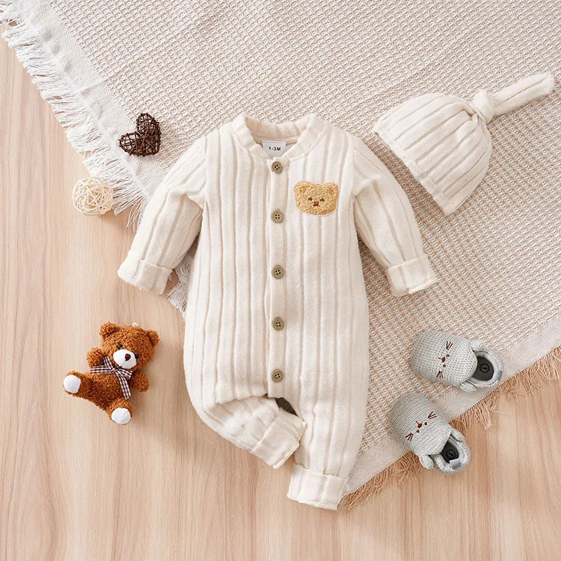 Knitted Bear Romper & Hat Set