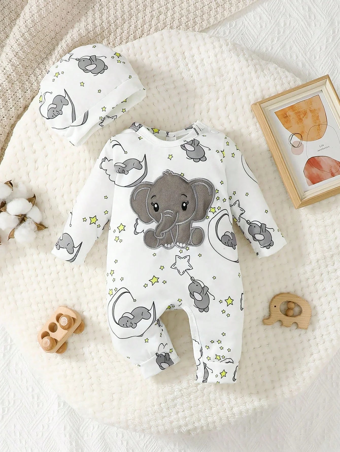 Elephant Baby Romper & Hat Set