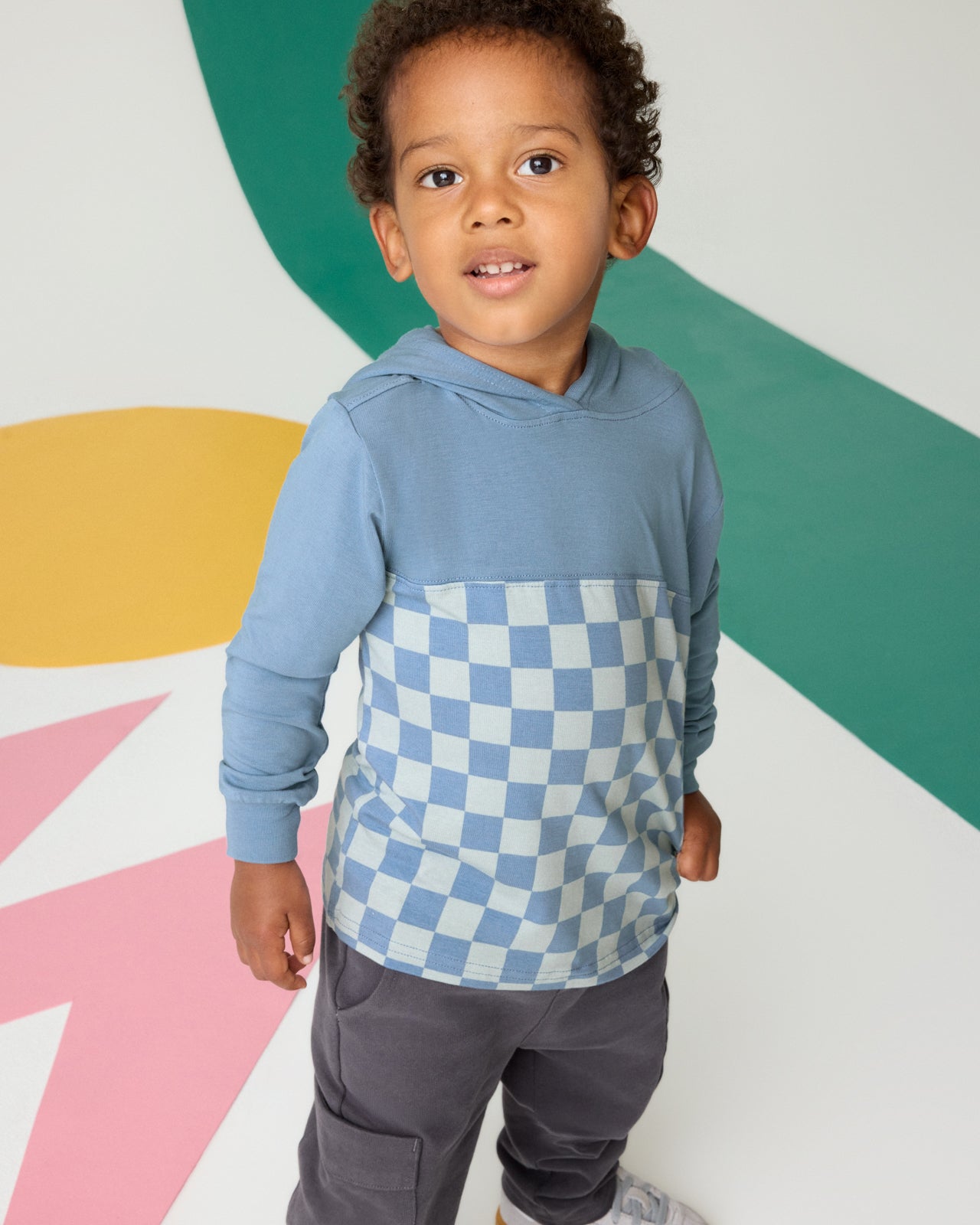 Dusk Blue Checks Relaxed Hooded Tee